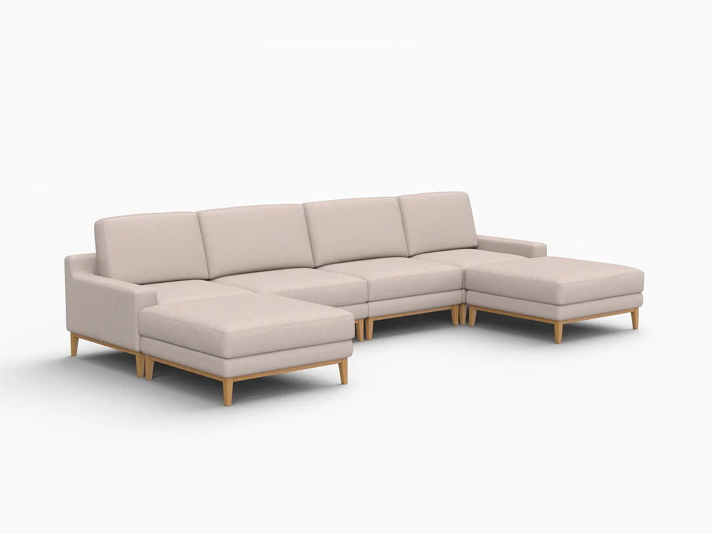 Deluxe Cloud 4-Seater Khaki U-Shaped Sectional | 6-Piece (Includes 2 Ottomans), Linen Look Poly Fabric, Washable Cushion Covers