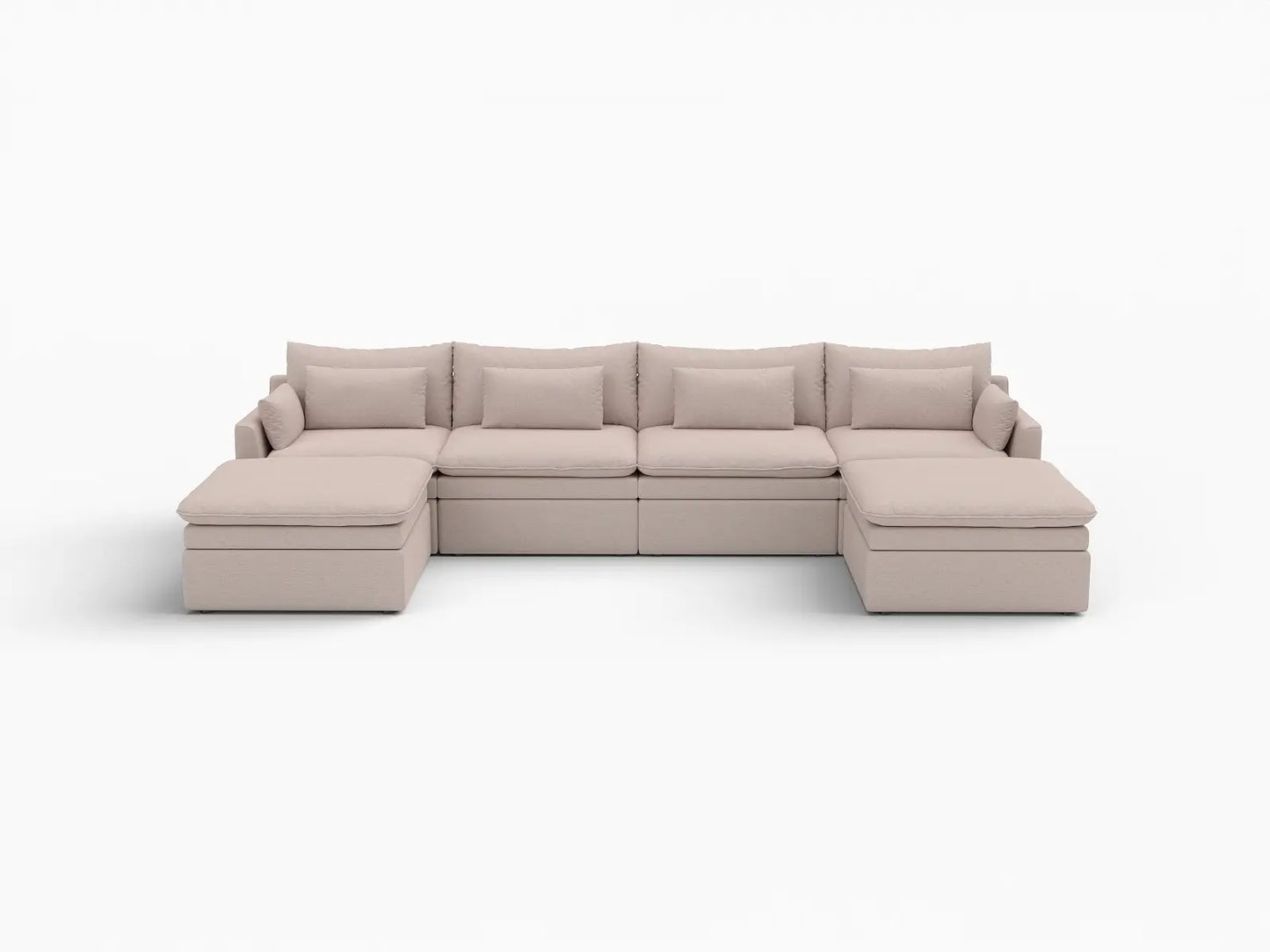 Deluxe Cloud 4-Seater Khaki U-Shaped Sectional | 6-Piece (Includes 2 Ottomans), Linen Look Poly Fabric, Washable Cushion Covers