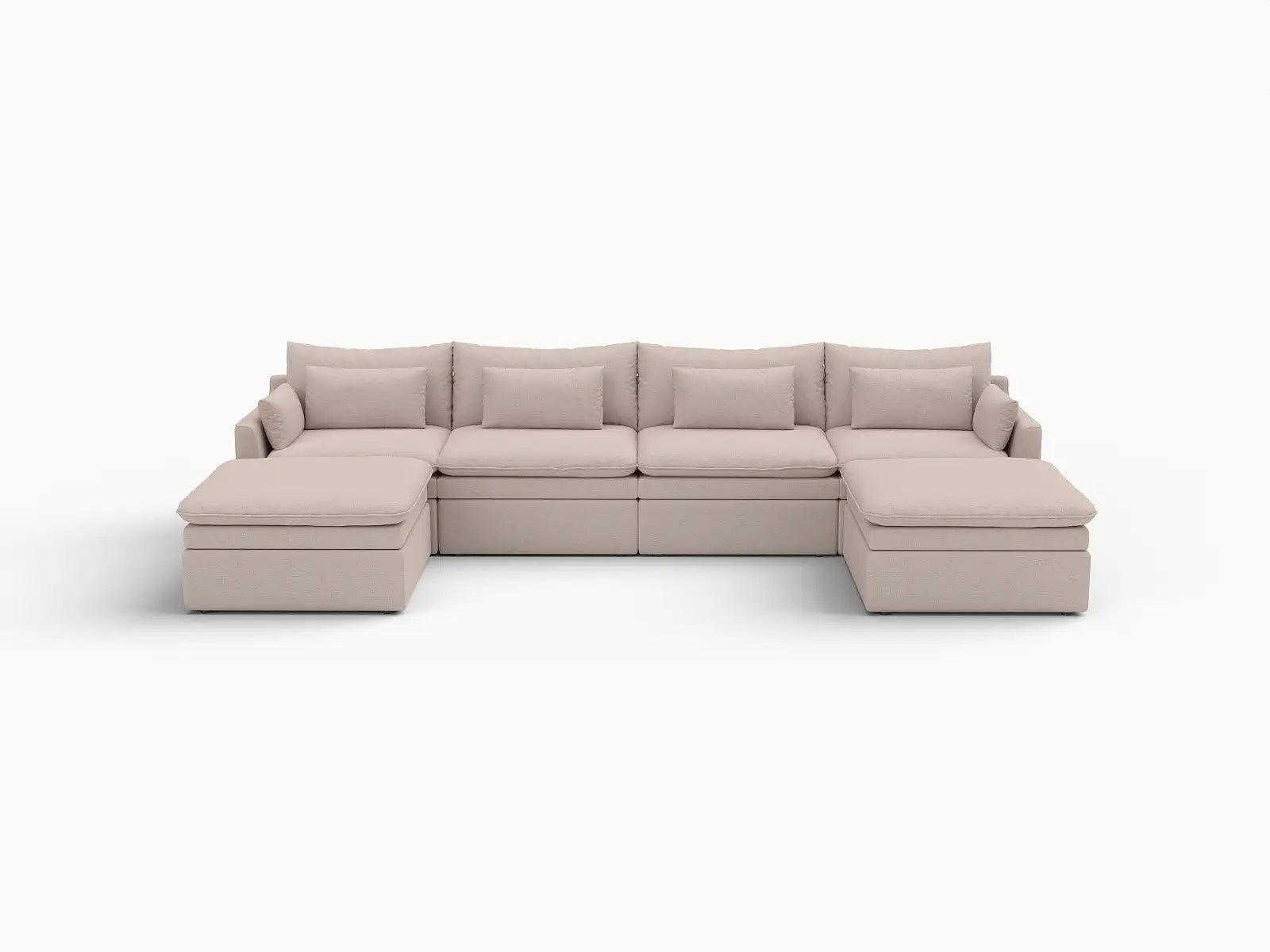 Deluxe Cloud 4-Seater Khaki U-Shaped Sectional | 6-Piece (Includes 2 Ottomans), Linen Look Poly Fabric, Washable Cushion Covers