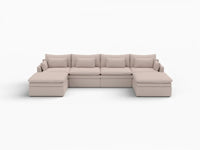Deluxe Cloud 4-Seater Khaki U-Shaped Sectional | 6-Piece (Includes 2 Ottomans), Linen Look Poly Fabric, Washable Cushion Covers