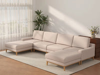 Deluxe Cloud 4-Seater Khaki U-Shaped Sectional | 6-Piece (Includes 2 Ottomans), Linen Look Poly Fabric, Washable Cushion Covers