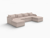 Deluxe Cloud 4-Seater Khaki U-Shaped Sectional | 6-Piece (Includes 2 Ottomans), Linen Look Poly Fabric, Washable Cushion Covers