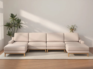 Deluxe Cloud 4-Seater Khaki U-Shaped Sectional | 6-Piece (Includes 2 Ottomans), Linen Look Poly Fabric, Washable Cushion Covers