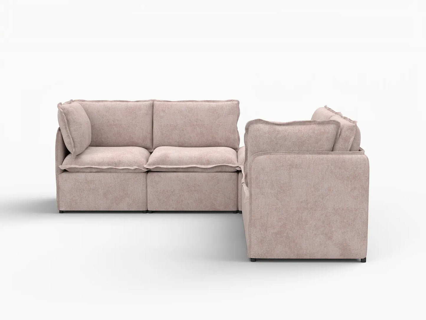 Deluxe Cloud 4-Seater Khaki V-Shaped Sectional | 5-Piece (Includes 1 Ottoman), Linen Look Poly Fabric, Washable Cushion Covers
