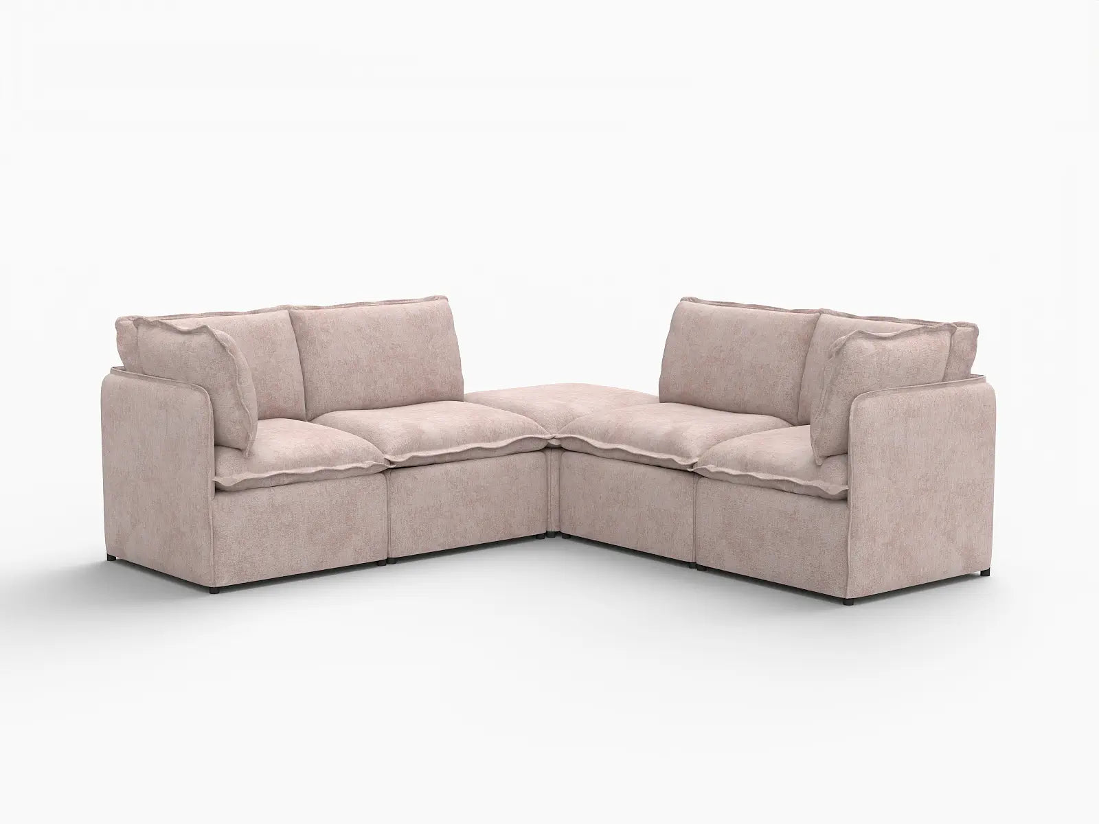 Deluxe Cloud 4-Seater Khaki V-Shaped Sectional | 5-Piece (Includes 1 Ottoman), Linen Look Poly Fabric, Washable Cushion Covers