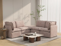 Deluxe Cloud 4-Seater Khaki V-Shaped Sectional | 5-Piece (Includes 1 Ottoman), Linen Look Poly Fabric, Washable Cushion Covers