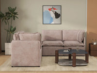 Deluxe Cloud 4-Seater Khaki V-Shaped Sectional | 5-Piece (Includes 1 Ottoman), Linen Look Poly Fabric, Washable Cushion Covers