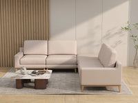 Deluxe Cloud 4-Seater Khaki V-Shaped Sectional | 5-Piece (Includes 1 Ottoman), Linen Look Poly Fabric, Washable Cushion Covers