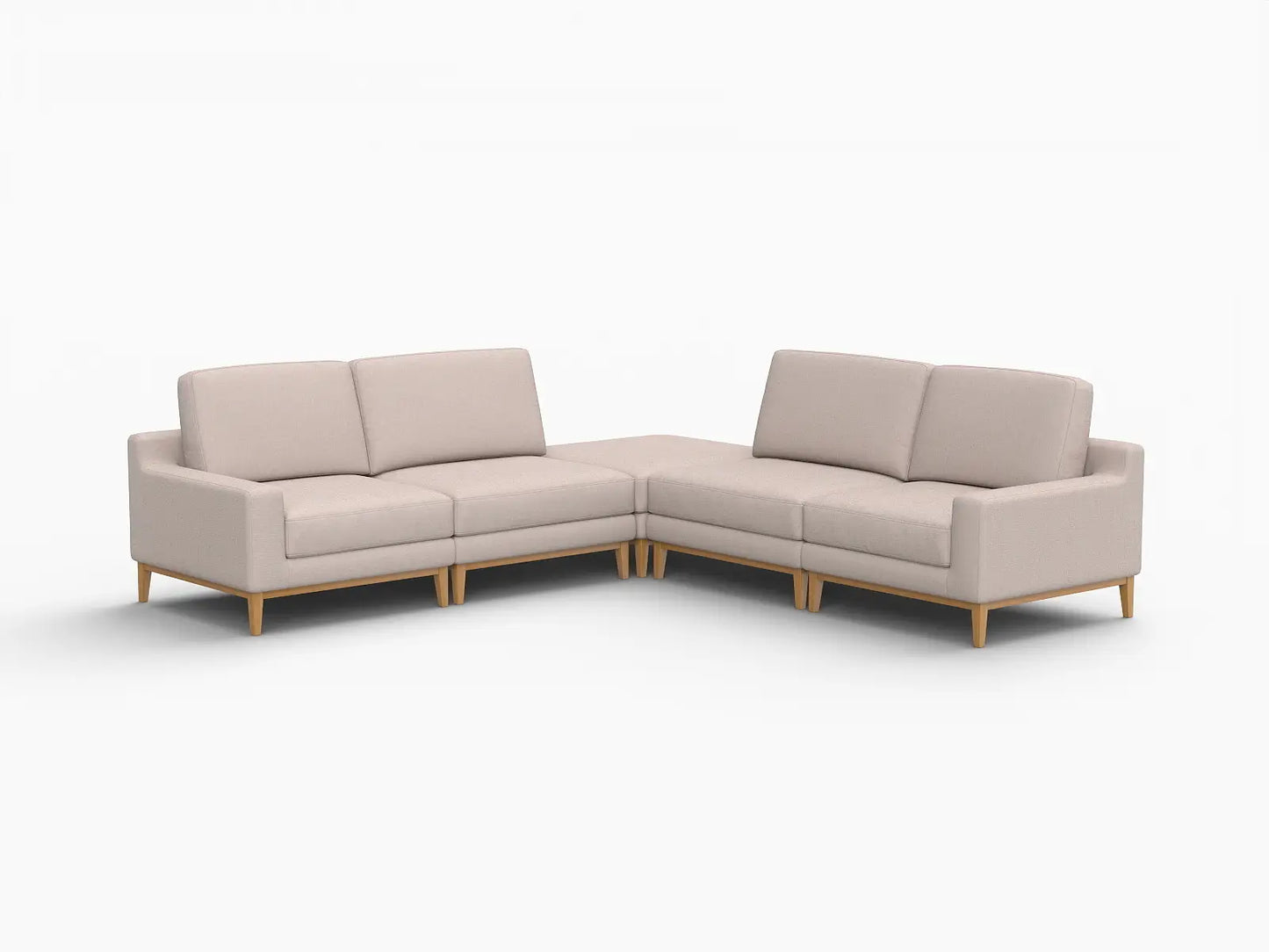Deluxe Cloud 4-Seater Khaki V-Shaped Sectional | 5-Piece (Includes 1 Ottoman), Linen Look Poly Fabric, Washable Cushion Covers