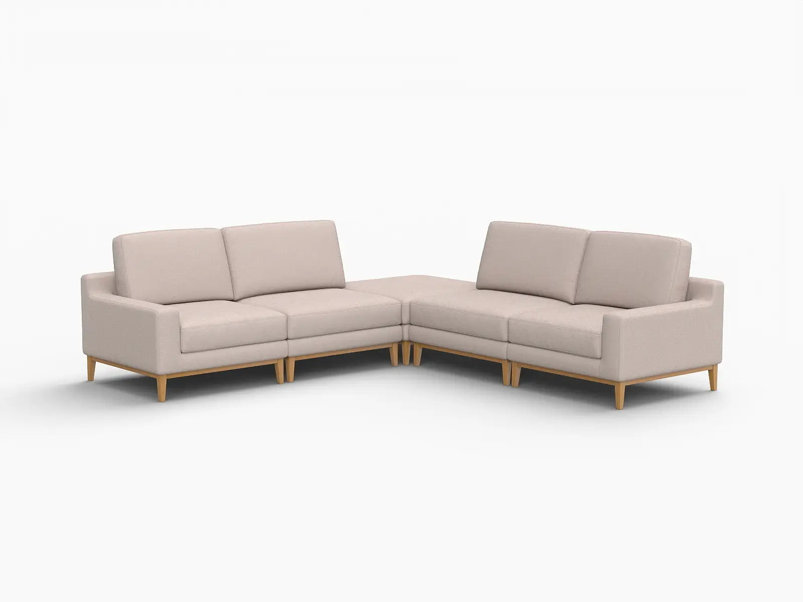 Deluxe Cloud 4-Seater Khaki V-Shaped Sectional | 5-Piece (Includes 1 Ottoman), Linen Look Poly Fabric, Washable Cushion Covers