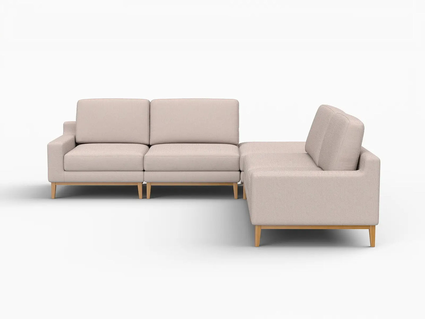 Deluxe Cloud 4-Seater Khaki V-Shaped Sectional | 5-Piece (Includes 1 Ottoman), Linen Look Poly Fabric, Washable Cushion Covers