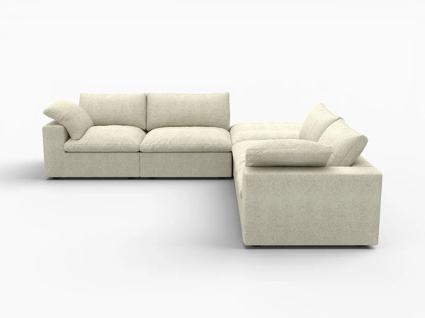Deluxe Premium Cloud Sectional Sofa Covers | Khaki Cotton and Linen Sofa Cover for 4-Seater with 1-Ottoman