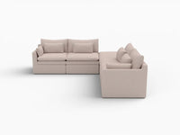 Deluxe Cloud 4-Seater Khaki V-Shaped Sectional | 5-Piece (Includes 1 Ottoman), Linen Look Poly Fabric, Washable Cushion Covers