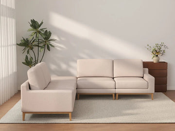 Deluxe Cloud 4-Seater Khaki V-Shaped Sectional | 5-Piece (Includes 1 Ottoman), Linen Look Poly Fabric, Washable Cushion Covers