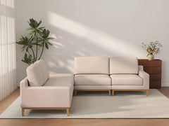 Deluxe Cloud 4-Seater Khaki V-Shaped Sectional | 5-Piece (Includes 1 Ottoman), Linen Look Poly Fabric, Washable Cushion Covers