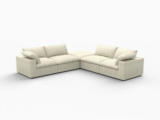 Deluxe Premium Cloud Sectional Sofa Covers | Khaki Cotton and Linen Sofa Cover for 4-Seater with 1-Ottoman