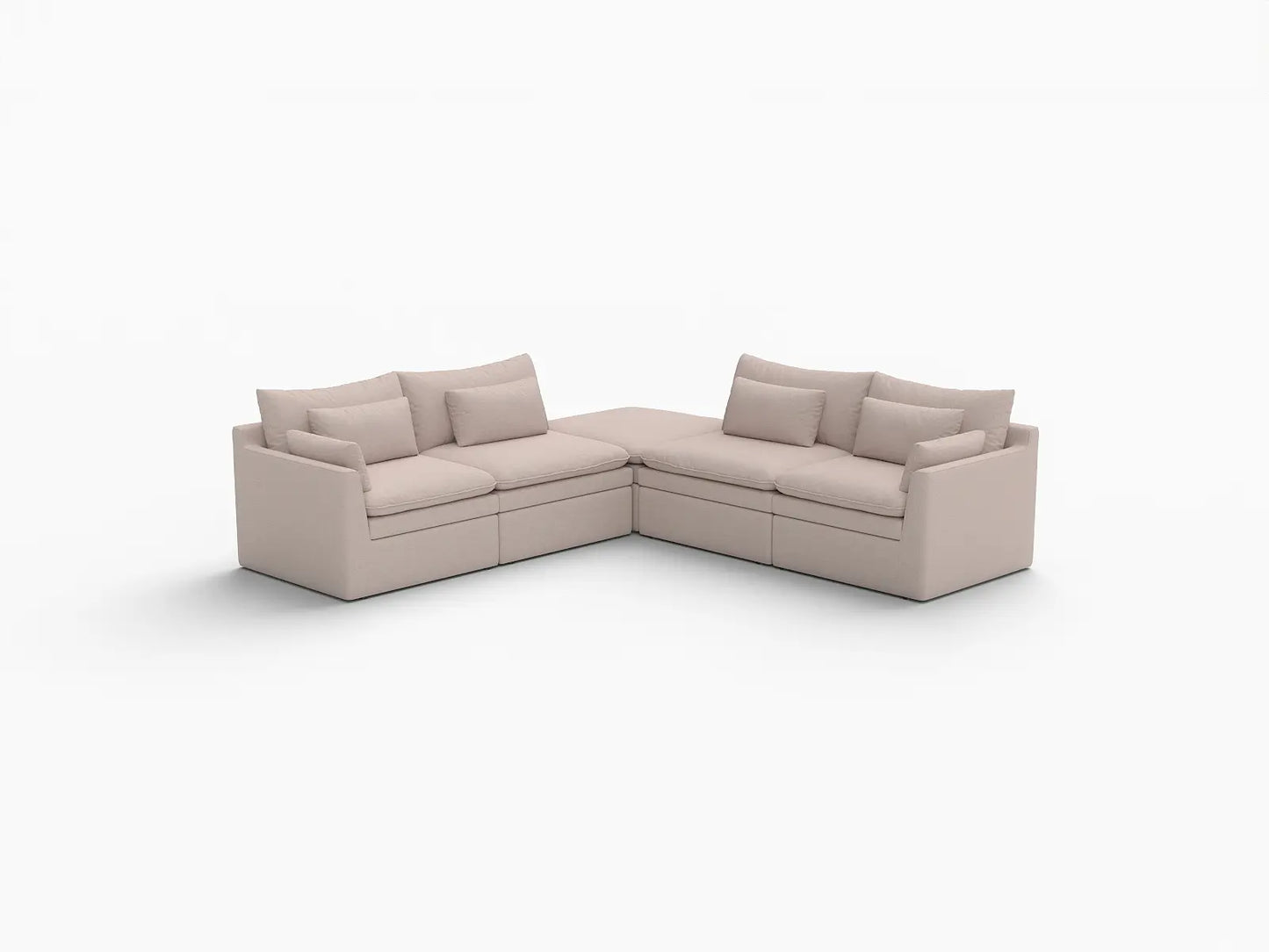Deluxe Cloud 4-Seater Khaki V-Shaped Sectional | 5-Piece (Includes 1 Ottoman), Linen Look Poly Fabric, Washable Cushion Covers