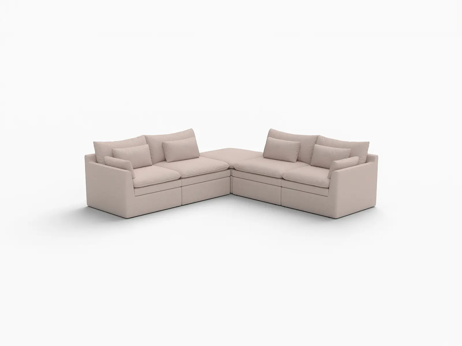Deluxe Cloud 4-Seater Khaki V-Shaped Sectional | 5-Piece (Includes 1 Ottoman), Linen Look Poly Fabric, Washable Cushion Covers