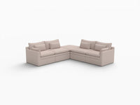 Deluxe Cloud 4-Seater Khaki V-Shaped Sectional | 5-Piece (Includes 1 Ottoman), Linen Look Poly Fabric, Washable Cushion Covers