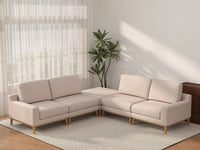 Deluxe Cloud 4-Seater Khaki V-Shaped Sectional | 5-Piece (Includes 1 Ottoman), Linen Look Poly Fabric, Washable Cushion Covers