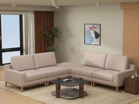 Deluxe Cloud 4-Seater Khaki V-Shaped Sectional | 5-Piece (Includes 1 Ottoman), Linen Look Poly Fabric, Washable Cushion Covers