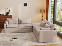 Deluxe Cloud 4-Seater Khaki V-Shaped Sectional | 5-Piece (Includes 1 Ottoman), Linen Look Poly Fabric, Washable Cushion Covers
