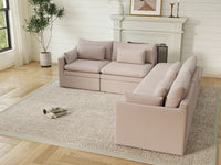 Deluxe Cloud 4-Seater Khaki V-Shaped Sectional | 5-Piece (Includes 1 Ottoman), Linen Look Poly Fabric, Washable Cushion Covers