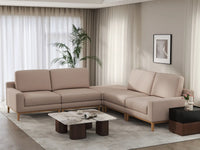 Deluxe Cloud 4-Seater Khaki V-Shaped Sectional | 5-Piece (Includes 1 Ottoman), Linen Look Poly Fabric, Washable Cushion Covers