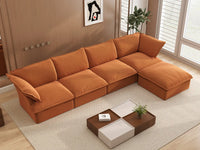 Deluxe Cloud 4-Seater L-Shaped Sofa with Storage | 5-Piece (includes 1 ottoman), Velvet Fabric, Washable Covers