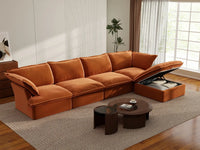 Deluxe Cloud 4-Seater L-Shaped Sofa with Storage | 5-Piece (includes 1 ottoman), Velvet Fabric, Washable Covers
