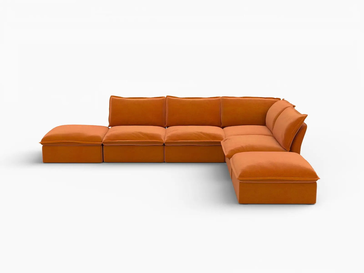 Deluxe Cloud 4-Seater Large L-Shaped Sofa | 6-Piece (includes 2 ottomans), Velvet Fabric, Storage Ottoman