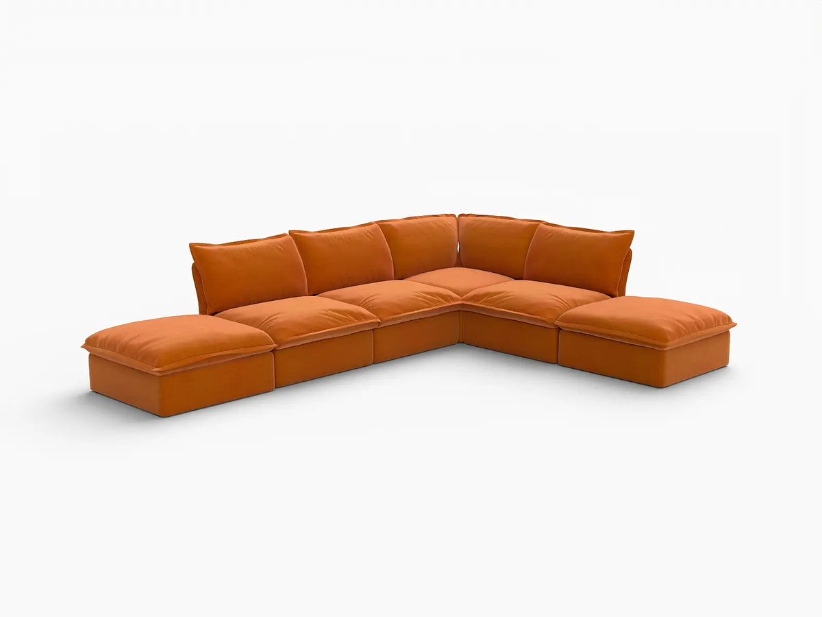 Deluxe Cloud 4-Seater Large L-Shaped Sofa | 6-Piece (includes 2 ottomans), Velvet Fabric, Storage Ottoman