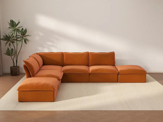 Deluxe Cloud 4-Seater Large L-Shaped Sofa | 6-Piece (includes 2 ottomans), Velvet Fabric, Storage Ottoman