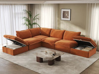 Deluxe Cloud 4-Seater Large L-Shaped Sofa | 6-Piece (includes 2 ottomans), Velvet Fabric, Storage Ottoman