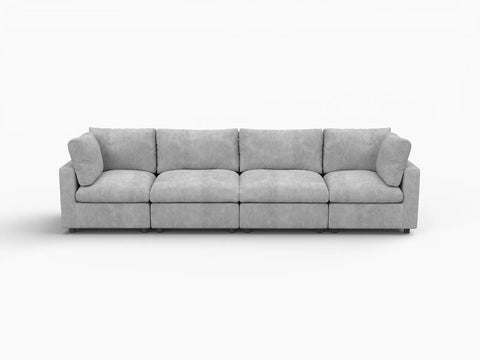 Lounge Cloud Sectional Sofa Covers | Light Grey Linen-Blend Chenille Sofa Cover for 4-Seater