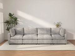Seccional Sofá Deluxe Cloud de 4 Plazas Gris Claro | 4 Piezas, Tela de Chenilla con Mezcla de Lino, Fundas de Cojín Lavables