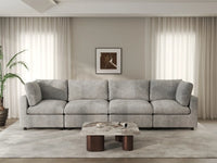 Seccional Sofá Deluxe Cloud de 4 Plazas Gris Claro | 4 Piezas, Tela de Chenilla con Mezcla de Lino, Fundas de Cojín Lavables