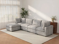 Sofá modular en forma de L Deluxe Cloud de 4 plazas gris claro | 5 piezas (incluye 1 otomana), tela de chenilla mezcla de lino, fundas de cojín lavables