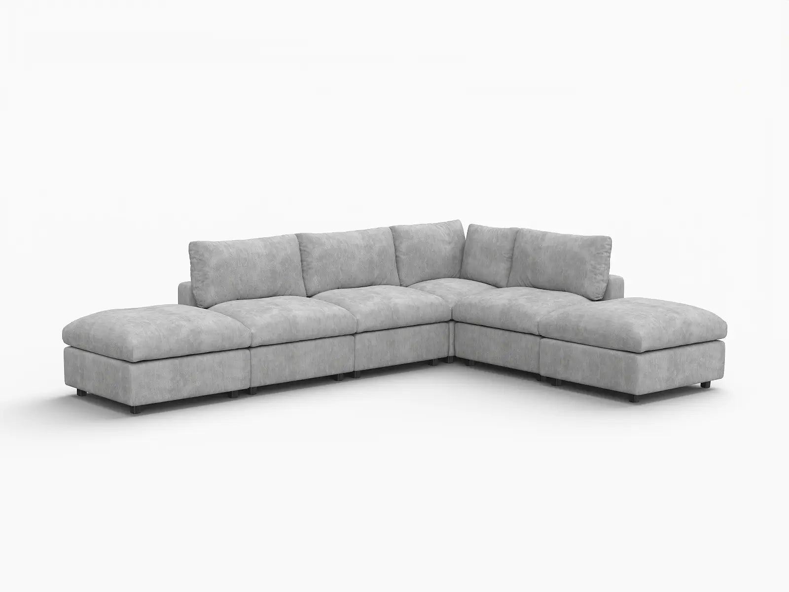 Sofá esquinero de lujo Cloud de 4 plazas gris claro en forma de L | 6 piezas (incluye 2 otomanas), tejido de chenilla de mezcla de lino, fundas de cojín lavables