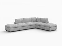 Sofá esquinero de lujo Cloud de 4 plazas gris claro en forma de L | 6 piezas (incluye 2 otomanas), tejido de chenilla de mezcla de lino, fundas de cojín lavables