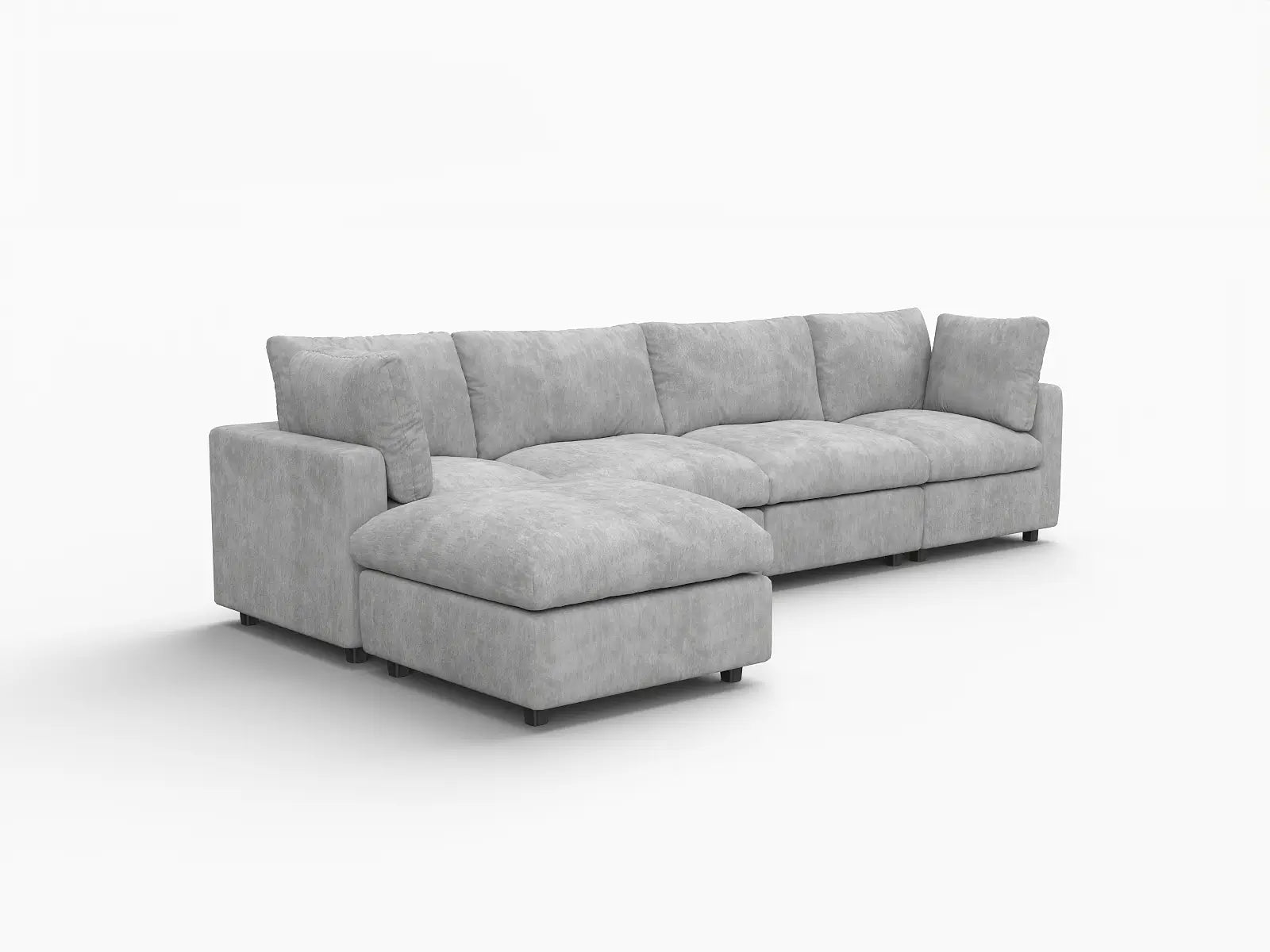 Sofá modular en forma de L Deluxe Cloud de 4 plazas gris claro | 5 piezas (incluye 1 otomana), tela de chenilla mezcla de lino, fundas de cojín lavables