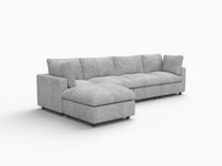Sofá modular en forma de L Deluxe Cloud de 4 plazas gris claro | 5 piezas (incluye 1 otomana), tela de chenilla mezcla de lino, fundas de cojín lavables