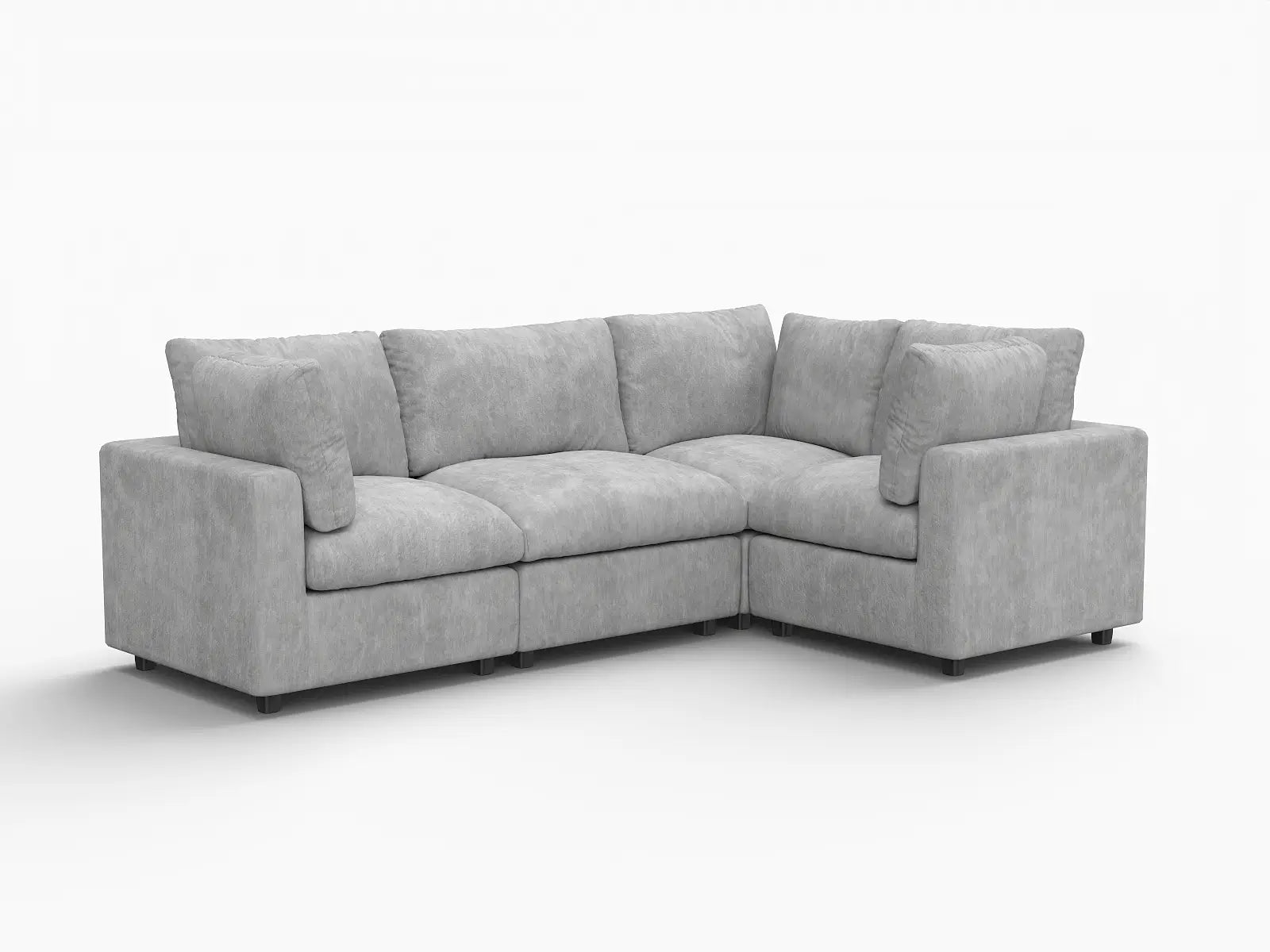 Sofá modular Deluxe Cloud de 4 plazas en forma de L, gris claro | 4 piezas, tela de chenilla mezcla de lino, fundas de cojín lavables