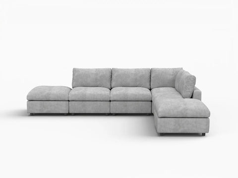 Lounge Cloud Sectional Sofa Covers | Light Grey Linen-Blend Chenille Sofa Cover for 4-Seater with 2-Ottomans