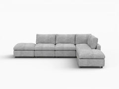 Fundas de sofá seccional Lounge Cloud | Funda de sofá de chenilla de lino mixto gris claro para 4 plazas con 2 otomanas
