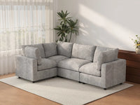 Sofá modular Deluxe Cloud de 4 plazas en forma de L, gris claro | 4 piezas, tela de chenilla mezcla de lino, fundas de cojín lavables
