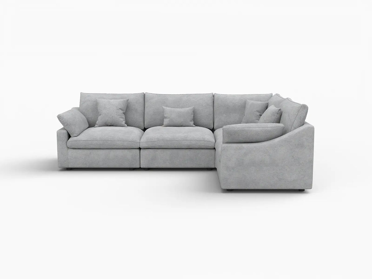 Deluxe Cloud 4-Seater Light Grey Large Space Pit Sectional | 4-Piece, Chenille And Linen Fabric, Easy To Clean