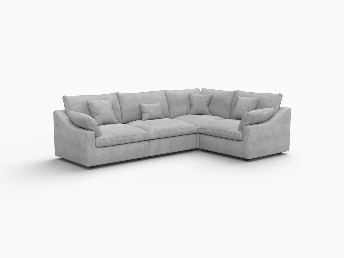 Deluxe Cloud 4-Seater Light Grey Large Space Pit Sectional | 4-Piece, Chenille And Linen Fabric, Easy To Clean