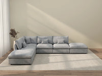 Deluxe Cloud 4-Seater Light Grey Large Space Pit Sectional | 6-Piece (Includes 2 Ottomans), Chenille And Linen Fabric, Easy To Clean
