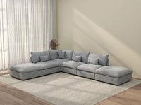 Deluxe Cloud 4-Seater Light Grey Large Space Pit Sectional | 6-Piece (Includes 2 Ottomans), Chenille And Linen Fabric, Easy To Clean